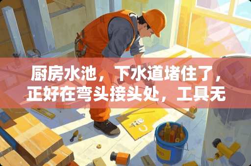 厨房水池，下水道堵住了，正好在弯头接头处，工具无法疏通，请问高手怎么处理？