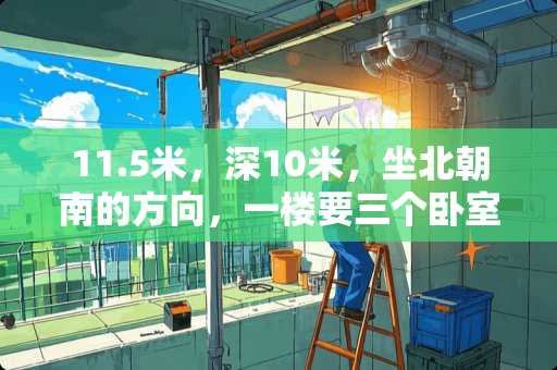 11.5米，深10米，坐北朝南的方向，一楼要三个卧室，一个卫生间加楼梯怎么设计 宽20米，长10米的平层，4室2厅，怎样设计