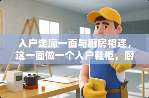 入户走廊一面与厨房相连，这一面做一个入户鞋柜，厨房墙壁贴磁砖？