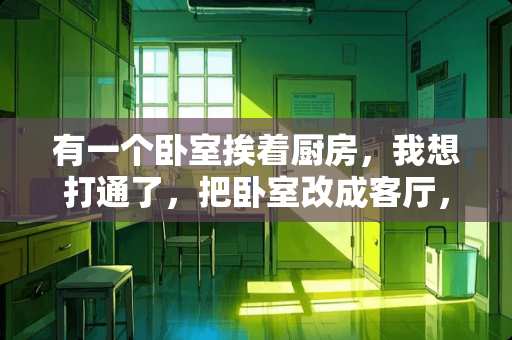 有一个卧室挨着厨房，我想打通了，把卧室改成客厅，让厨房客厅一体怎么装？